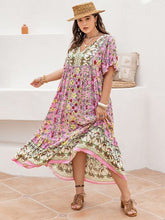 Plus Size Floral Tie Neck Flutter Sleeve Maxi Dress OutfitFlow